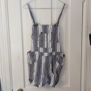 Free People Blue and White Striped Overalls Shorts